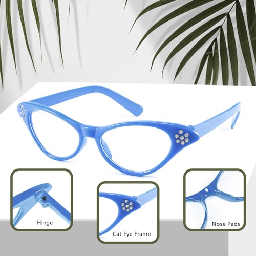 FEISEDY Cat Eye Costume Glasses with Rhinestones Women & Kids 50s 60s Classic Party Cateye Sunglasses B28484