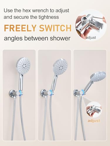 Image of Woindo Shower Faucet Set 10 inch Rain Shower Head /8'' Side Shower Head and 3 Setting Handheld Ceiling Mount 3 Push Button Diverter Complete Rainfall Round Shower System Included Valve Trim Kit