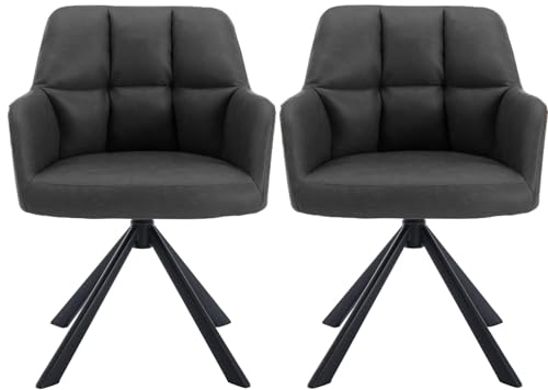 Image of Finch Fox Battle Modern 360 Swivel Mid-Back Arm Faux-Leather Study Upholstered Comfortable Metal Base Computer Office Desk Chair in Black Color (Set of 2)