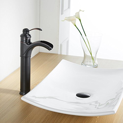 Bathfinesse Vessel Sink Faucet Oil Rubbed Bronze Waterfall Tall Bathroom Faucets Vanity Sink Commercial Deck Mount Single Handle One Hole Lavatory Mixer Tap Supply Lines Hose Lead-Free #TOP5