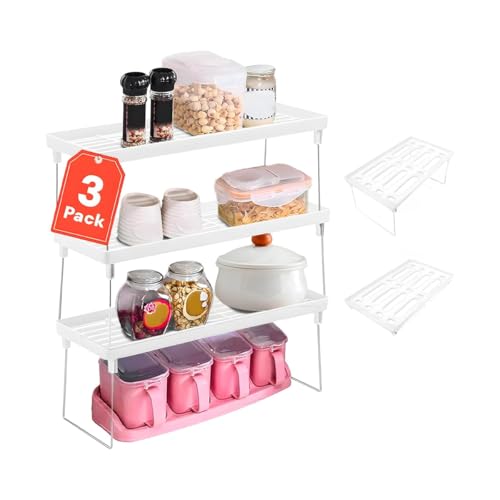 Avilia Set 3 Ripiani Salvaspazio Richiudibili Bianco - Mensole Ideali per Casa o Ufficio - Ripiani Salvaspazio Cucina - Facili da Montare e da Riporre - 30x20x15,3cm