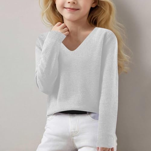 Boys Girls V-Neck Solid Color Knitwear Spring Fall Long Sleeve Round Neck Pullover Top Lightweight Knit Sweater2