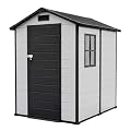 6x4 ft Outdoor Storage Shed, Plastic Resin Garden Shed with Floor, Window, 2 Vents, Lockable Door & Sloped Roof, Garden Tool Storage Shed for Patio, Backyard, Garden, Lawn Mower, Bike