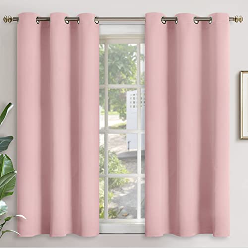 Image of YoungsTex Light Pink Blackout Curtains 45 Inch Long for Short Window - Thermal Insulated Drapes with Grommet Room Darkening Privacy for Kids Girl Bedroom, 2 Panels, 42 x 45 Inch