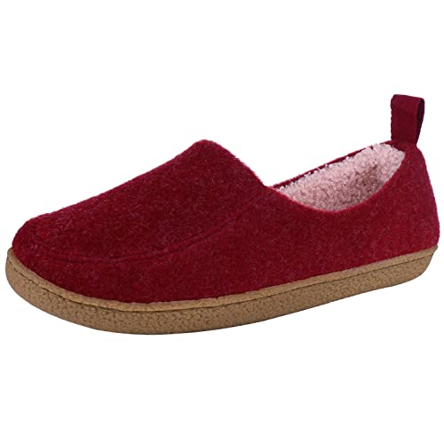 Colorxy Wool Slippers for Women Indoor Moccasin Slippers for Women with Backs, Wine Red 9.5-10.5