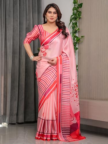 Image of ALMAARI FASHION Women's Floral Printed Georgette Satin Saree with Unstitched Blouse Piece | Traditional Ethnic Wear Sarees | Soft Lightweight Ethnic Office Wear Daily Wear Indian Sari (SG 161-170 H)