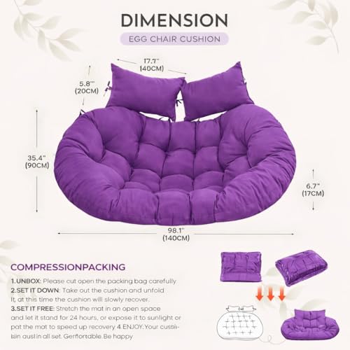 Image of Double Seater Round Cushion Set - Polyester Fabric Padded Seat for Hanging Egg /Garden Jhula (Purple)