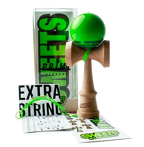 Sweets Kendamas Radar Boost Kendama - Sticky Paint, Improves Hand Eye Coordination, Reflexes, Perfect for Beginners, Extra String Accessory Gift Bundle (Green)