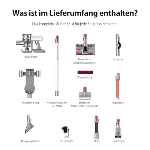 Vozascly 450W/40Kpa Akku Staubsauger, 60Min Staubsauger Kabellos für Zuhause, Ultra-Leise mit LED Display, Anti-Verhedderungs-Bürste akkustaubsauger für Böden, Teppiche & Tierhaare - ZEFIRO