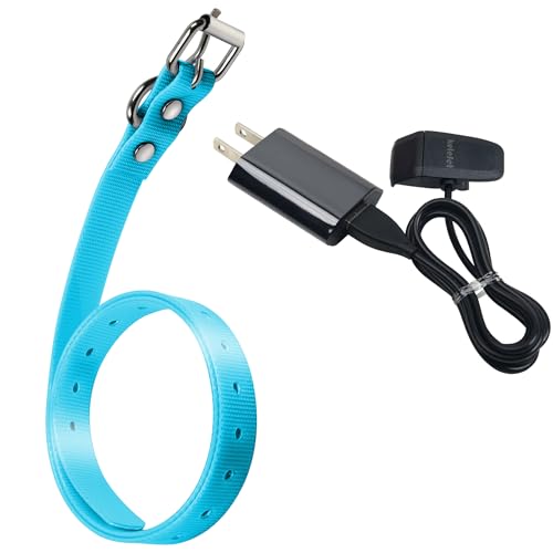 KELEFET Charging Clip Charger for Garmin TT15Mini T5Mini TB10 PT10 PT6 for 3/4-Inch Dog Waterproof Collar Strap Anti-Odor Durable Adjustable TPU S/M/L Sizes Cisco Blue 27 Inches
