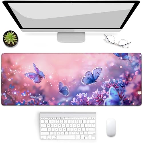 Tapis de souris de jeu papillon rose antidérapant pour ordinateurs et ordinateurs portables