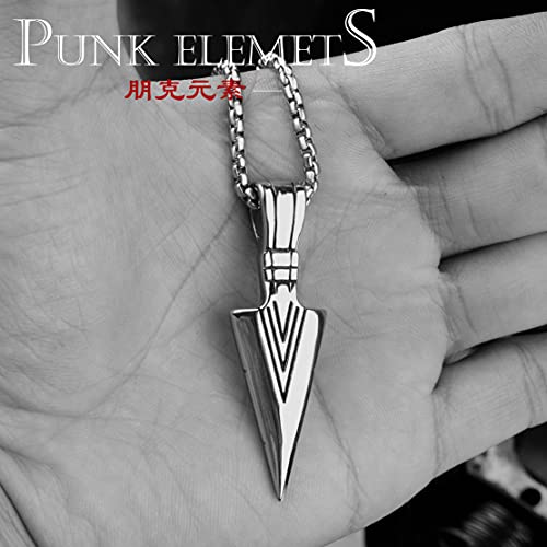 Wainis 2 Pcs Stainless Steel Pendant Necklace For Mens Cool Spearpoint Arrowhead Pendant Chain Necklace Set Black & Silver Tone #TOP5