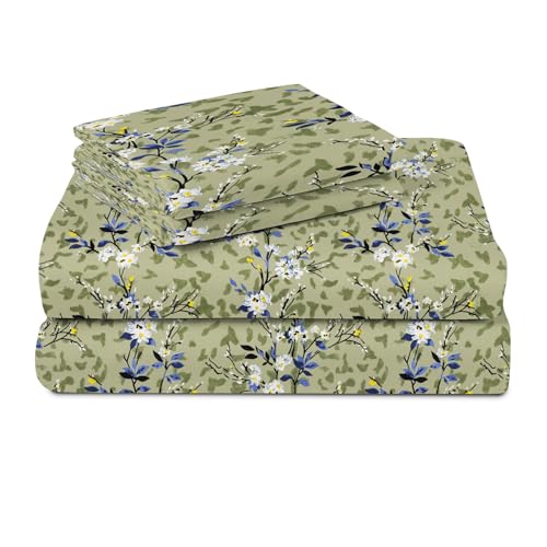 Image of BSB HOME 100% Cotton Double Bed Bedsheet Set | 144 TC Soft & Breathable | Light Green Leaf Print with 2 Pillow Covers | Wrinkle Free | for Bedroom & Gifting (90 x 90 Inches)