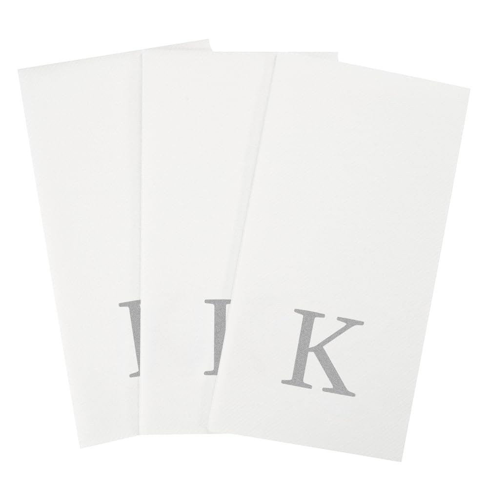 Luxenap - Servilleta rectangular de papel blanco con letra K, letra K, fuente Air Laid, Sans Serif, 15 3/4 x 8 pulgadas, caja de 50 unidades