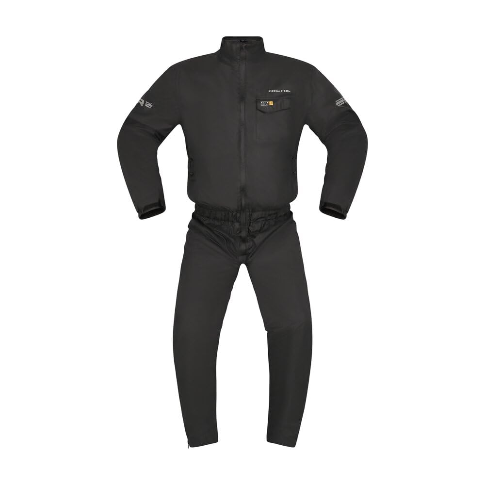Richa Monsoon Waterproof Windproof Motorcycle Over 1 PC Rain Suit Overall (Black, 4XL)