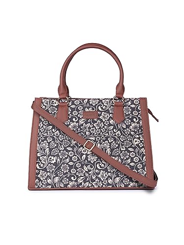 Image of ZOUK Printed Jute Handcrafted Vegan Leather Multicolor Women's Satchel Bag | Ladies Purse Handbag | Double Handle Detachable Strap