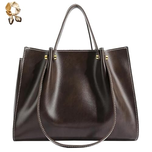 Large Capacity Faux Leather Satchel Handbag,Slouchy Work Tote Bag for Women,Fall Winter Purse Shoulder Bag with Zipper