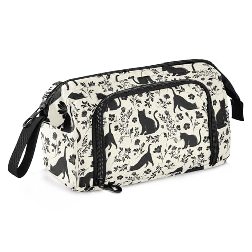 Image of Flowers Cats Big Capacity Pencil Pen Case Large Pencil Pouch | Portable Multi Compartment Zipper Pencil Bags Stationery Storage for Men Women College Office