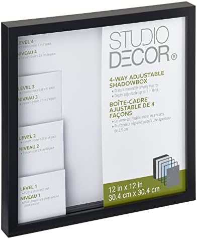Studio Decor 12 x 12 Black Adjustable-Depth Shadow Box - Memory Box Display Case for Keepsakes, Mementos, and Memorabilia - 1-Pack