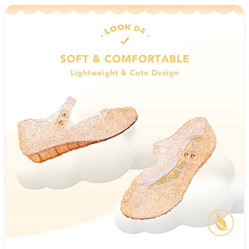 Funcoo Plus Girls Jelly Sandals Princess Dress Up Mary Jane Flats Dance Party Cosplay Shoes For Kids Toddler Gold #TOP4