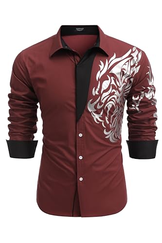 Image of COOFANDY Men's Print Button Down Dress Shirt Fashion Long Sleeve Casual Shirts