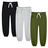 Bumeex Baby Boys Sweatpants Joggers Pants 3 Pack Cotton Fashion Daycare Cinched Hem Jogging Sweat Pants Outfits Clothes with Pockets Trousers Black/Grey/Olive 2t
