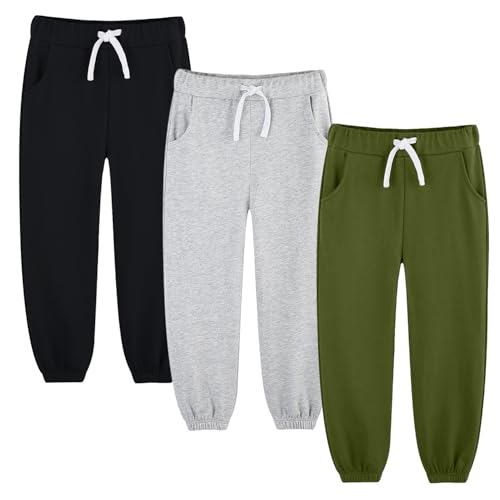Bumeex 3 Pack Toddler and Boy Sweatpants Joggers Pants Fashion Cinched Hem Athletic Jogging Sweat Pant 100% Cotton 2-14 Years