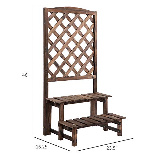 Outsunny Outdoor Plant Stand 2-Tier Wooden Flower Stand Display Plant Shelf With Climbing Vine Trellis For Living Room Patio Balcony Office Outdoor And Indoor Gardening #TOP2