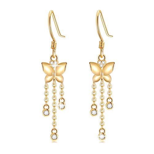 Sisgem 14K Real Gold Butterfly Tassel Earrings For Women,Yellow Gold Moissanite Elegant Heart Butterfly Dangle Earrings,Anniversary Birthday Gifts For Mom Wife (Yellow) #TOP14