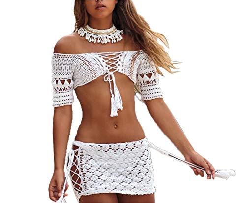 LinMe Women Crochet Mini Skirt Handmade Hollow Out Short Lace Skirt