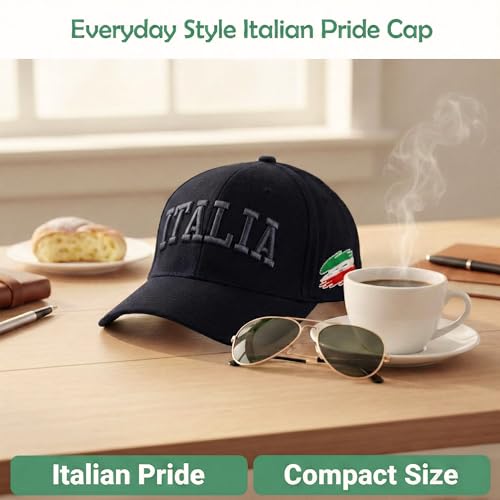 Italia Black Baseball Cap for Men & Women - Comfortable Adjustable Italian Hat - Embroidered Hat for Unisex - Italy Themed Gifts for Men & Women