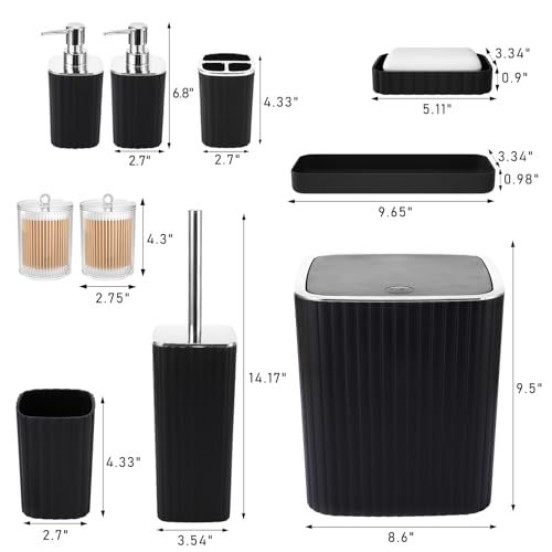 Bathroom Accessories Set - Gorgeous Bathroom Set, 10PC Black Bathroom Accessory Set, Toilet Brush, Trash Can, Qtip Holder Dispenser & Soap Dispenser - Image 4