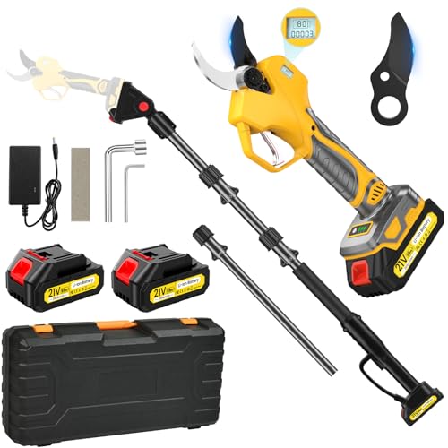 MuatCtarom - 2-in-1 Cordless Electric Pruning Shears with 8FT Pole, Max Cutting Diameter 2 Inch, 21V 2 * 2Ah Battery Pruning Shears with LCD Display, 1000W Brushless Pole Pruner Garden for Tree, Branch Trimming - -5%