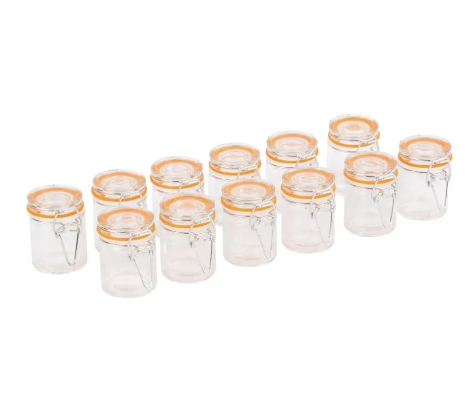 Chef-hub Mini Glass Storage Jars, 45ml, Airtight Clip Top, Clear, Set of 12, for Spices, Herbs, Crafts & Wedding Favours