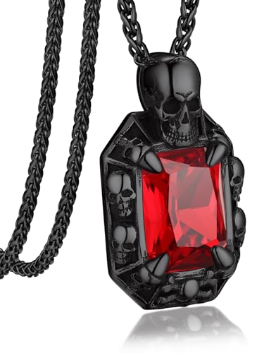 Bandmax Gothic Stone Pendant Necklaces for Men Women Stainless Steel Dragon Claw Ruby/Blue Topaz/Emerald/Black Onyx Gemstone Pendant Goth Punk Designer Necklace Halloween Jewelry, Stainless Steel