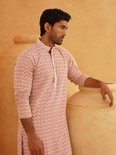 Image of SOJANYA Men's Coffee Brown Cotton Blend Kurta with Intricate Embroidery & Subtle Sequin Work