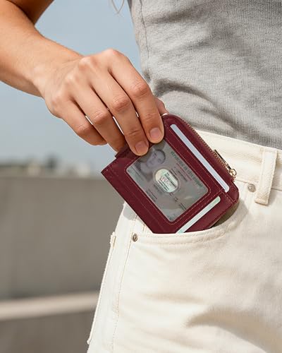 Image of Small Bifold Wallets Woman RFID Mini Wallet for Women Slim Card Holder with Zipper Coin Pocket & 2 ID Windows (Burgundy)