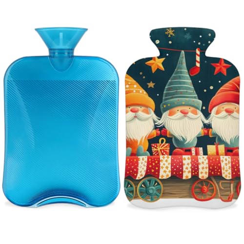 Hot Water Bottle with Soft Cover,2L Fantastic Santa Claus Hot Water Bag for Hot and Cold Compress, Hand Feet Warmer, Bright Santa Claus Rubber Hot or Cold Water Bottle Halloween Christmas Decorations