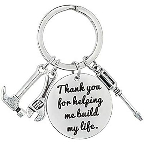 TINYOUTH Keychain for Dad Stepfather From Daughter Son Charming Key Rings Birthday Christmas Valentine's Day, Thank You for Helping Me Build My Life Cover