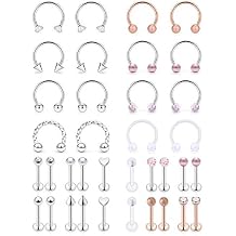 SCERRING 16g Lip Rings Stainless Steel Horseshoe Labret Monroe Lip Rings Nail Tragus Rook Helix Cartilage Earrings Studs Ring Medusa Piercing Jewelry 36PCS