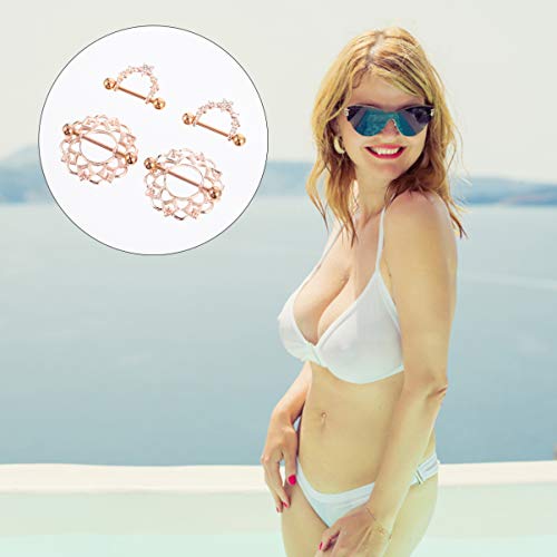 2 pares de anéis de mamilo sem piercing de strass para mamilo, de aço inoxidável, grampos de mamilo,