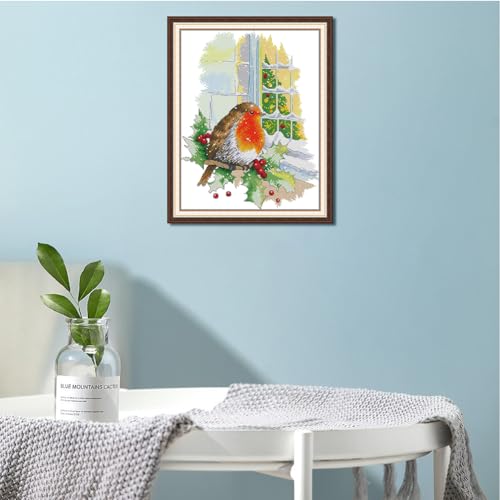 ABEUTY Cross Stitch Kits Christmas Redbird for Adults Pre Printed or NOT DIY 14 Count Embroidery Sewing Starter Kit Stamped or Unstamped DMC Needlework Easy Beginners (Stamped) - Image 2
