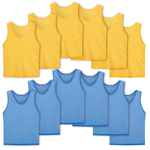 SPTEHW 12 chalecos de Scrimmage Pinnies para practicar el equipo para niños, jóvenes y adultos, deportes, fútbol, baloncesto, Amarillo y azul cielo, X-Large