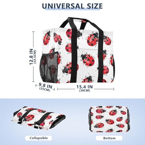 Nander red Beetle Ladybug Foldable Tote Bag Waterproof Sandproof Women Beach Bag Handbag Gym Bag Travel Shopping Bag2