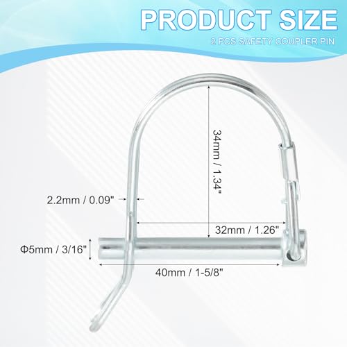 PATIKIL Wellenverriegelungsstift mit Ohr 3/16x1-5/8, 2 Stück Sicherungskupplungsstift PTO-Stift Rundbogen-Drahthalter und Ohr für Anhänger Traktor LKW Boot Abschleppen (5x40mm)