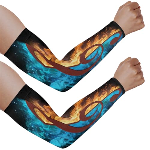Gardening Sleeves for Women Men Arm Sleeves Music Water Fire Anti-Slip Defense Sun Protection Sleeves Breathable UV Cooling Farmer Sleeves Cover Arms for Sport Outdoor Running