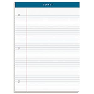TOPS Docket Writing Pad, 8-1/2″ x 11-3/4″, College Rule, White Paper, 3-Hole Punched, 100 Sheets (63384)