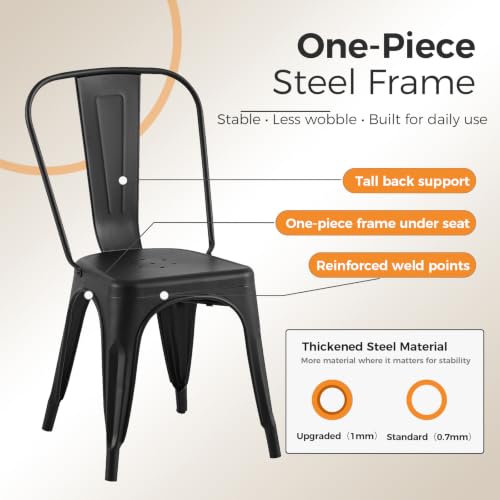 Image of Metal Dining Chairs with Backrest, Stackable, Matte Black, 12 Pack | Easy Assembly, Non-Slip Feet, 330 lb Capacity, Kitchen, Restaurant, Cafe, Pub, Covered Patio