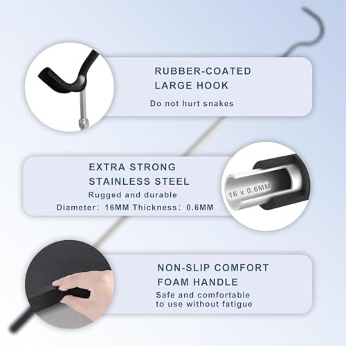 Image of Snake Hook Heavy Duty, Snake Hook Retractable 35 inch-65 inch Catcher Hook for Rattlesnakes Ball Python Rattle Cobra Removal Non-Slip Foam Handle and Thickened Stainless Steel