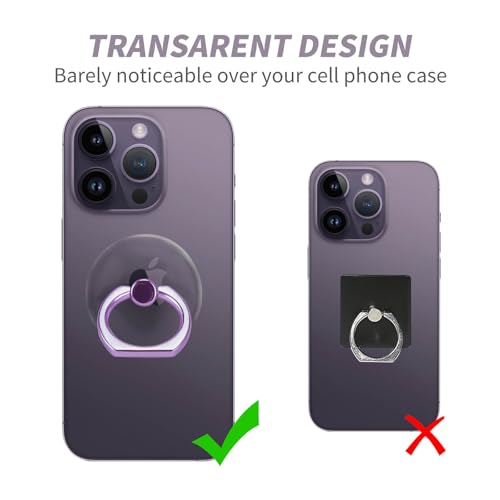 Image of 2 Pack Jsoerpay Clear Phone Ring Holder, Transparent Cell Phone Ring Grip 360Rotation Finger Ring Stand, Phone Kickstand Compatible with Most of Phones, Tablet and Case, Lavender
